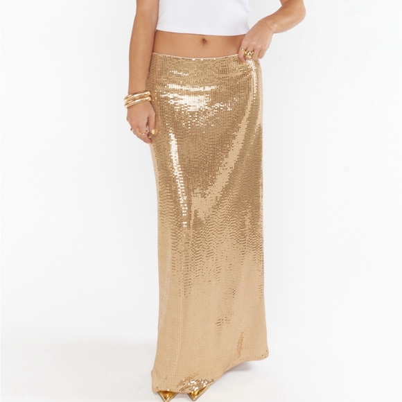 Show Me Your Mumu Saturday Skirt - Gold Shiny Stretch